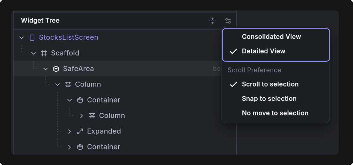 Widget Tree View Modes